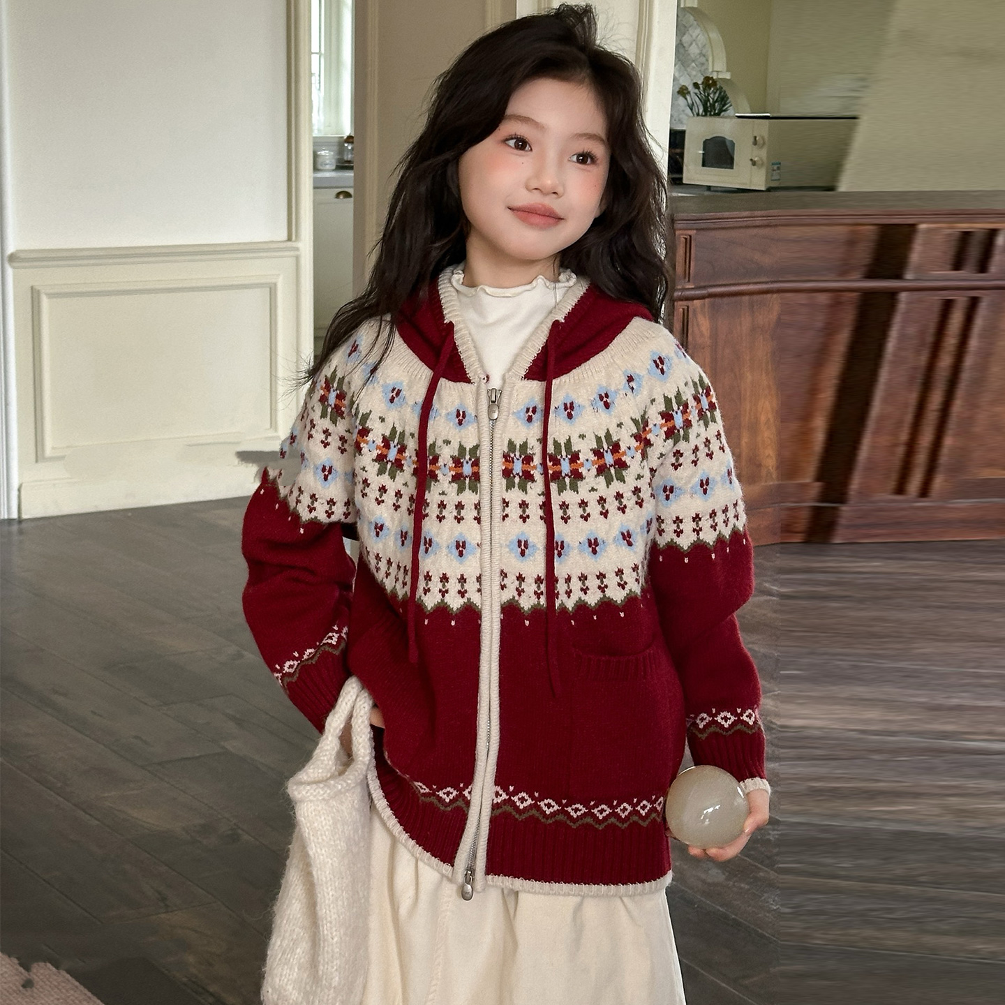 女童开衫毛衣外套秋冬2025新款洋气儿童圣诞风针织衫中大童毛线衣