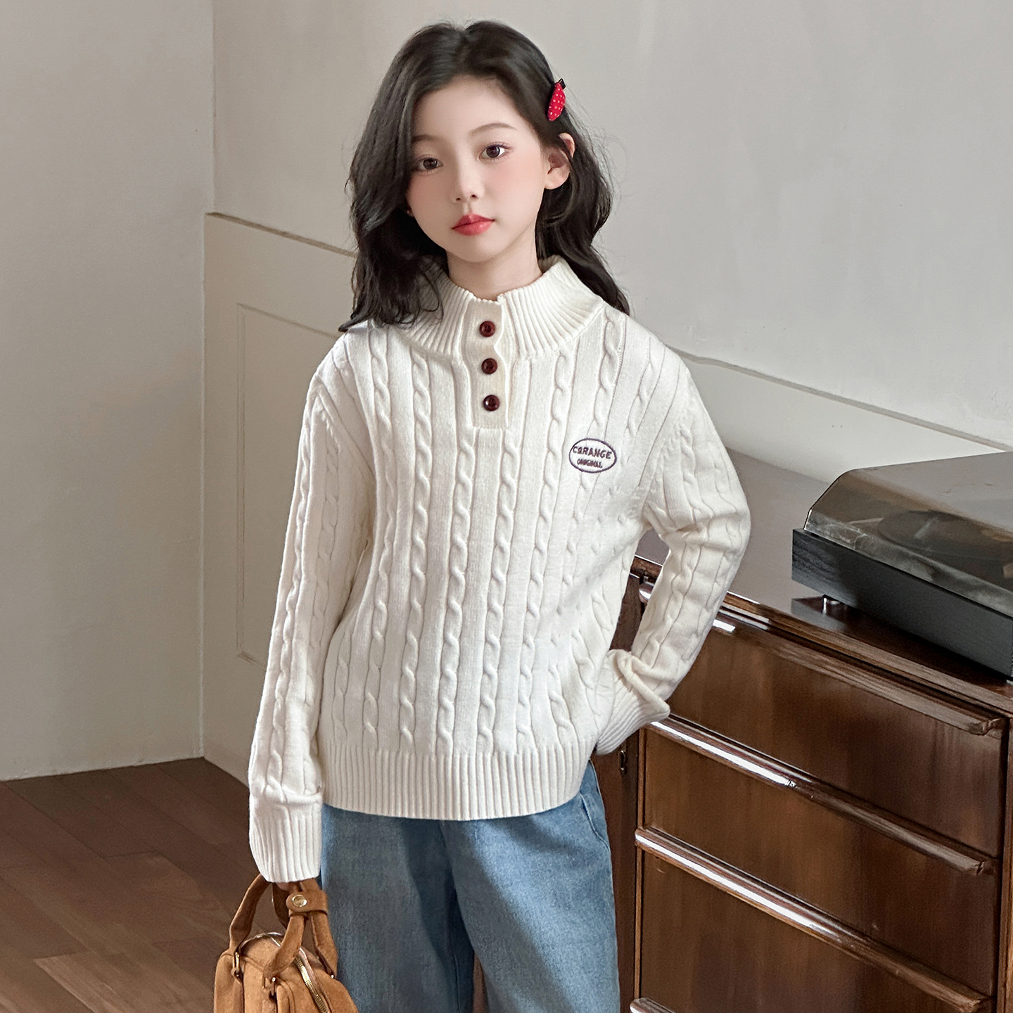 女童麻花毛衣秋冬2025新款儿童学院风针织衫中大童韩版时髦毛线衣