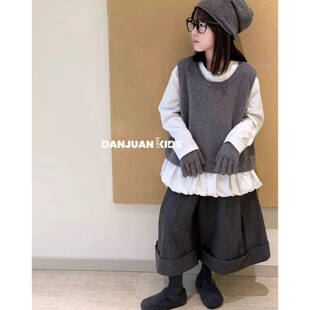 韩国女童春装套装2026新款春秋儿童针织马甲背心开衫毛衣两件套潮