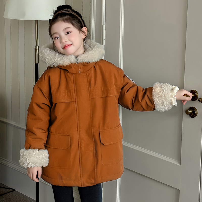 女童冬装派克服2025新款韩版儿童加绒加厚外套中大童冬季棉服洋气