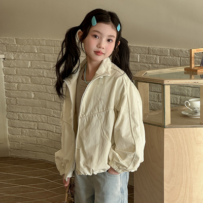 女童韩版立领拉链外套春秋2026新款儿童宽松休闲夹克轻户外风春装