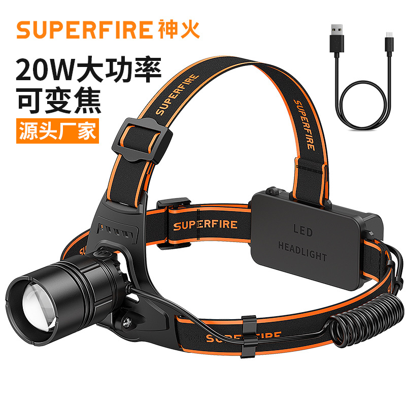 头灯十大名牌神火锂电20W高亮远射户外运动强光充电旋转变焦led