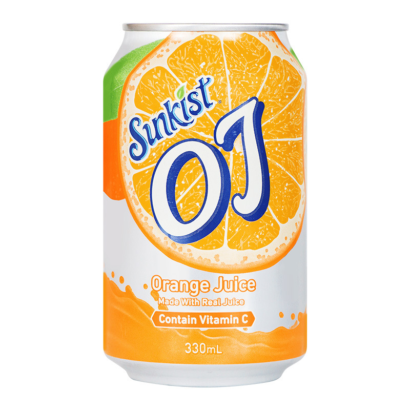 香港版Sunkist新奇士OJ橙汁味饮料330ml*24罐整箱果味饮料