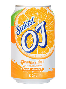 香港版Sunkist新奇士OJ橙汁味饮料330ml*24罐整箱果味饮料