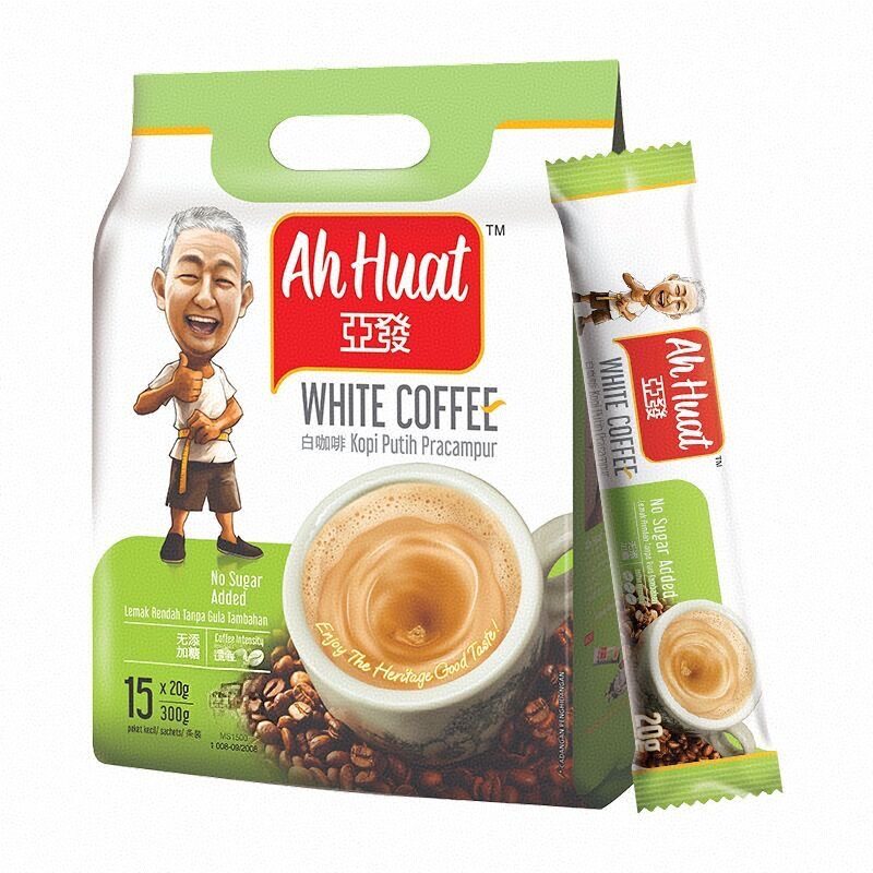 马来西亚进口(发记)亚发二合一无添加蔗糖白咖啡15条装速溶300g