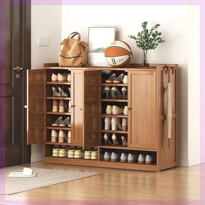 竹制鞋柜楠竹对开门多层鞋柜平板门大容量多功能封闭式防尘收纳竹