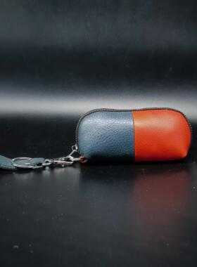 头层牛皮车汽车钥匙包撞色牛皮套小钱包女迷你软妹学生零钱手拿包