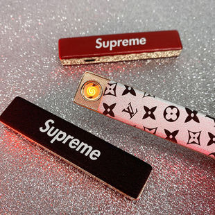 潮牌SupreUSB充电打火机超薄防风个性电子点烟器网红金属创意颜值