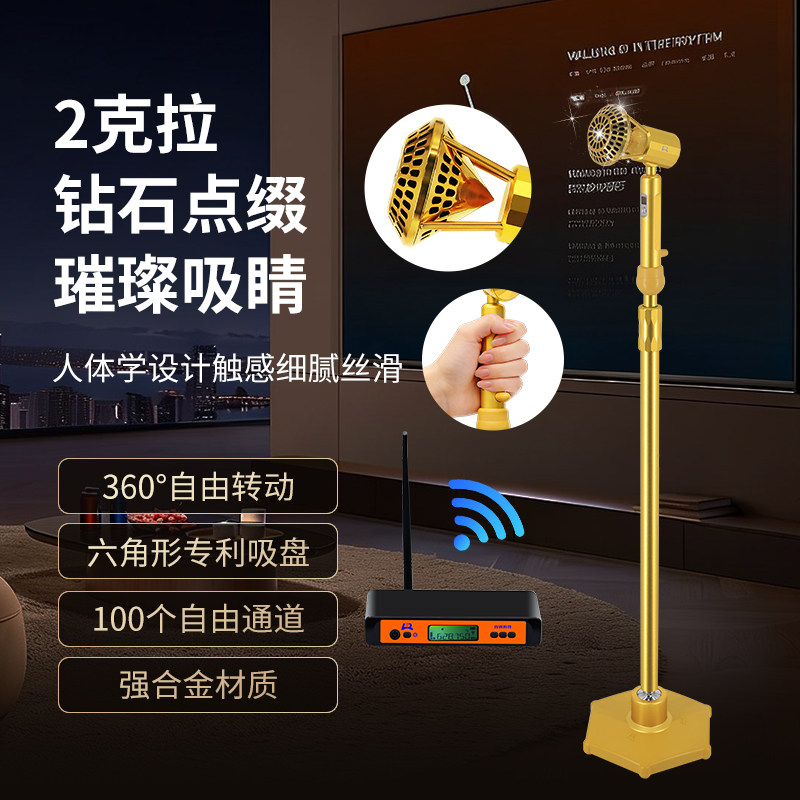 LR玲锐无线麦克风ktv专用钻石立杆话筒支架落地式2026新款摇摆麦