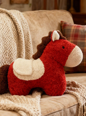 马年红色吉祥物小红马毛绒玩具客厅沙发抱枕靠枕装饰玩偶新年礼物
