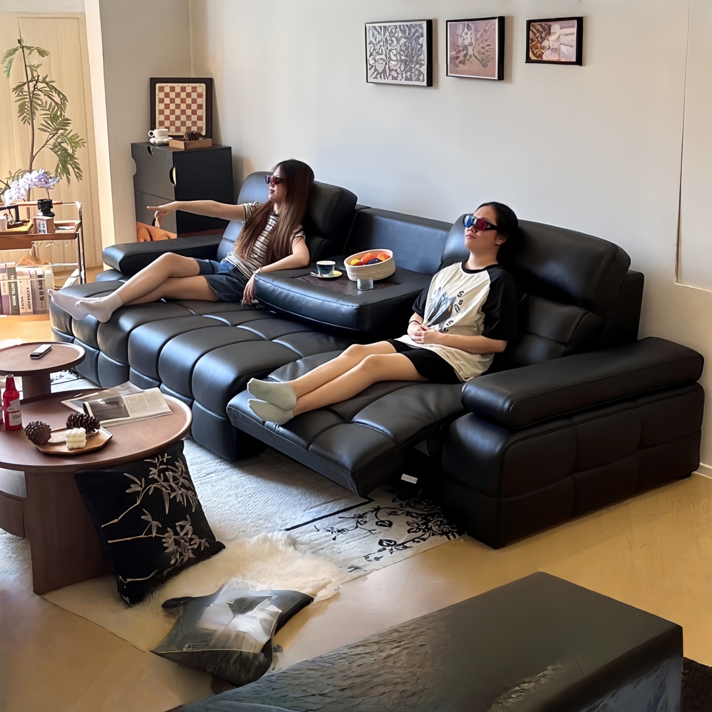劳伦斯电动真皮伸缩多功能沙发床