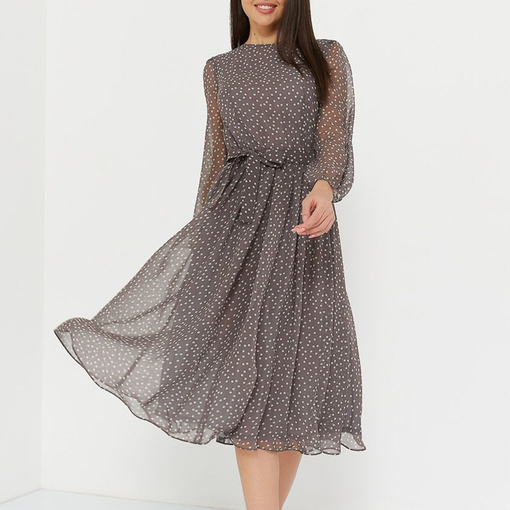long sleeve chiffon  polka  dot dress 夏季长袖雪纺波点连衣裙