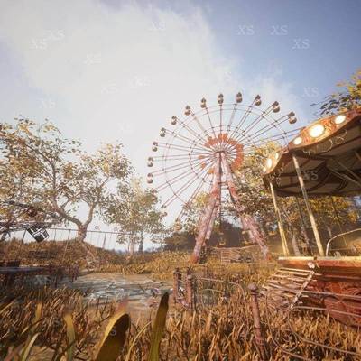 UE5虚幻5场景资产游乐园废弃游乐场公园破旧摩天轮_AbandonedPark