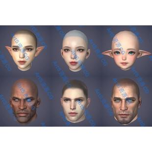 3DMAX次时代日韩卡通萝莉精灵壮汉头部面部脸部3D模型资源PBR贴图