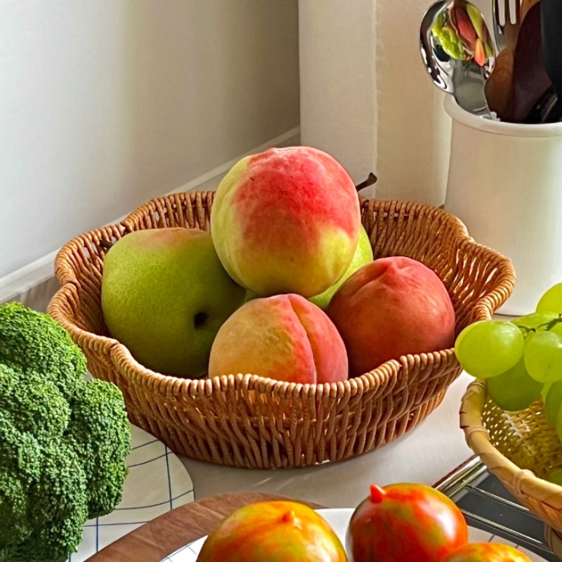 藤编水果篮防水馒头筐面包馍篮子家用厨房桌面玩具编织收纳筐鸡蛋
