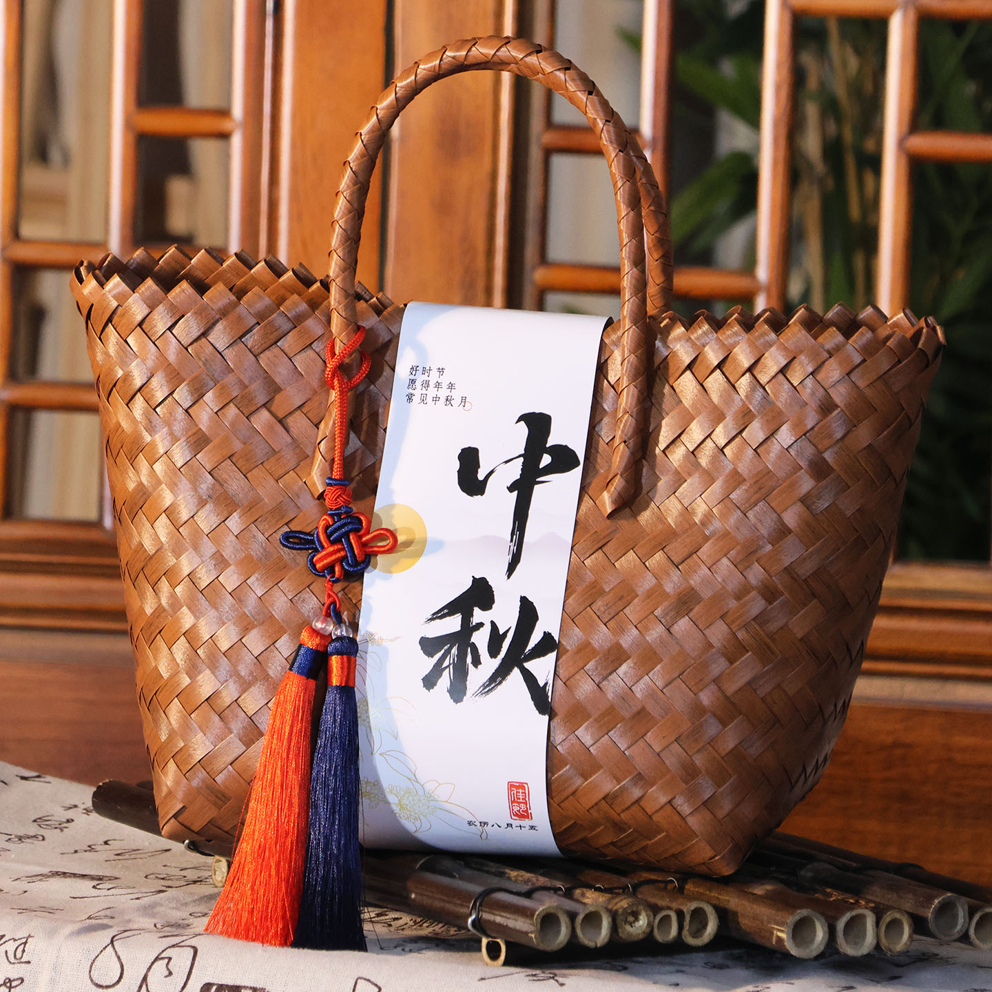中秋节礼品篮高档送人礼品空袋子伴手礼装月饼编织手提篮国风礼盒