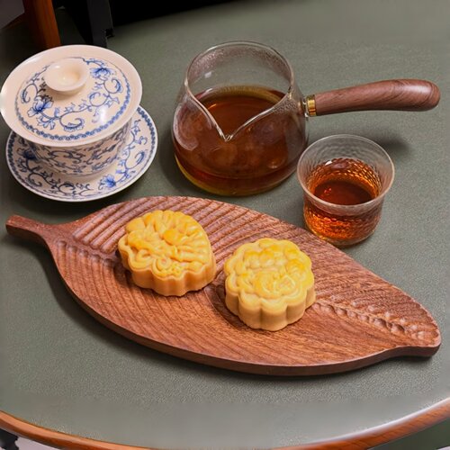 树叶托盘食品盘糕点盘木制品胡桃木实木收纳盒香薰精致茶点盘摆件