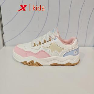 板鞋 革面系带休闲鞋 2025春季 特步儿童675114314006原299女大童鞋