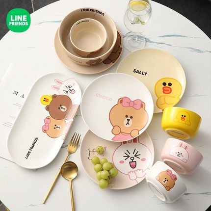 LINE FRIENDS卡通创意餐具碗碟套装家用组合饭碗面汤碗鱼菜盘套装