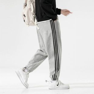 子 百搭裤 秋冬三杠运动裤 男直筒宽松棉料春秋加厚透气休闲束脚长裤