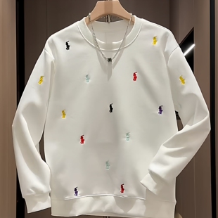 网红爆款圆领战马刺绣卫衣秋季新款男士时尚百搭体恤衫潮牌打底衫