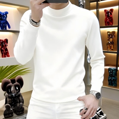 半高领纯棉打底衫男长袖休闲