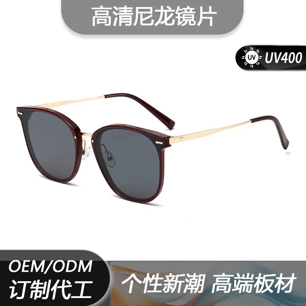 韩系大框金属猫眼复古偏光墨镜