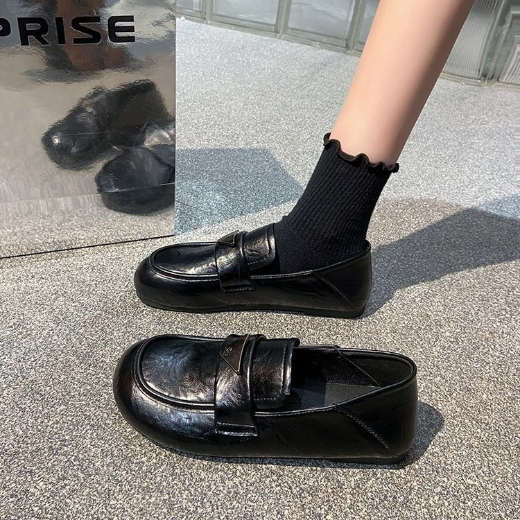久站不累软皮乐福鞋女通勤上班鞋平底黑色工作鞋防滑百搭女单鞋秋