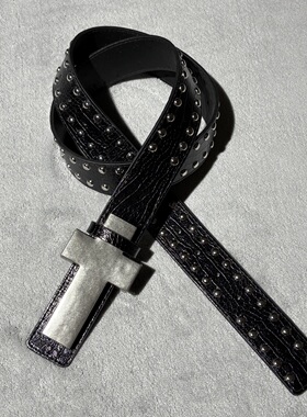 爆裂纹撞钉十字架腰带男女皮带亚文化风格REBEL WAVE25FW“╋”