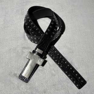 爆裂纹撞钉十字架腰带男女皮带亚文化风格REBEL WAVE25FW“╋”