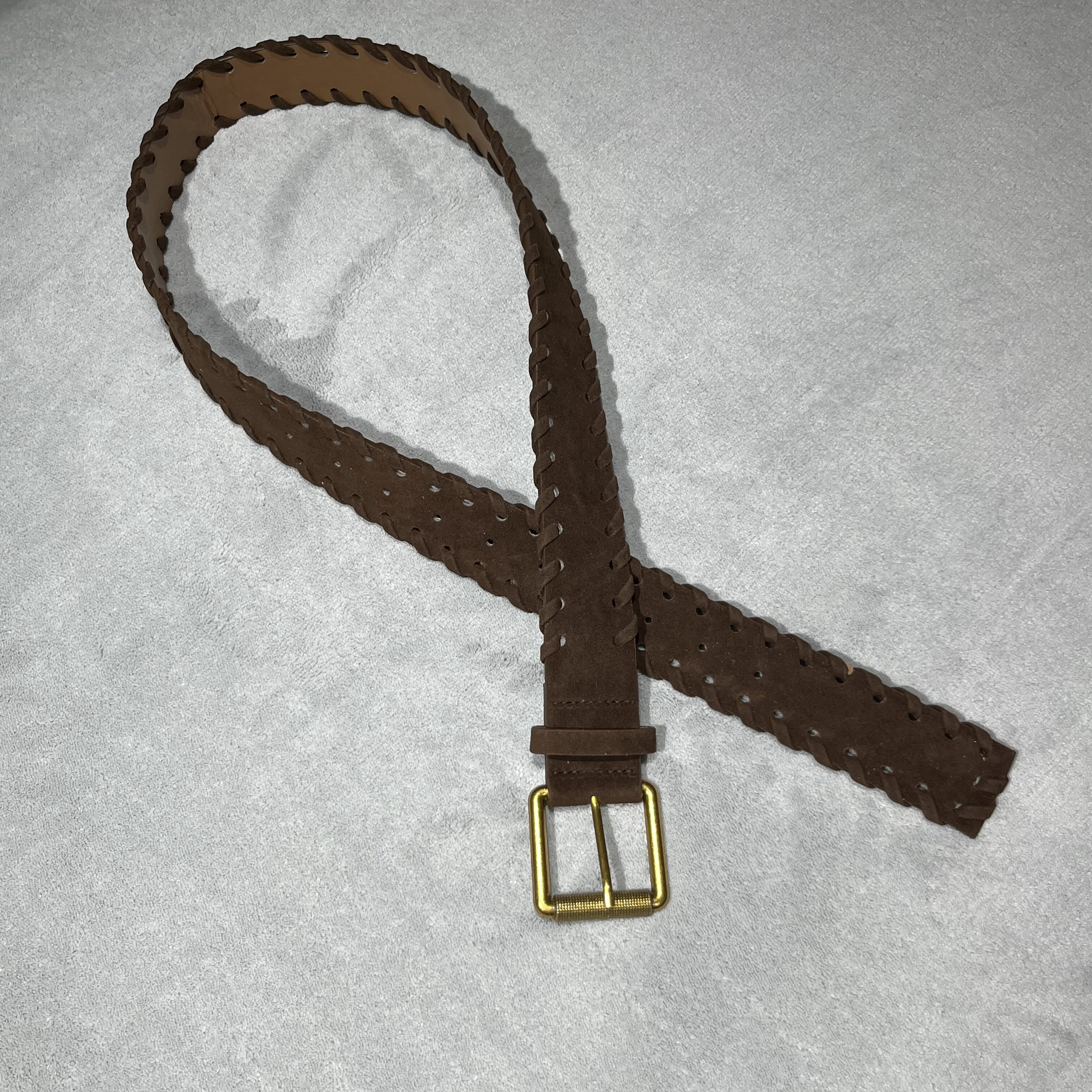 美式简约复古啡色绒面穿绳腰带