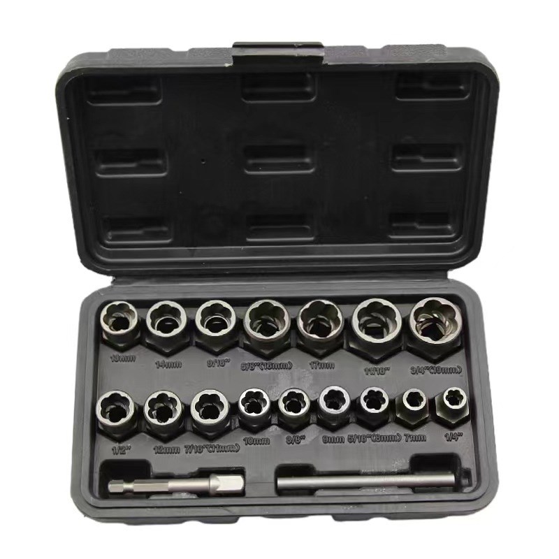 18件套螺母取出器螺丝取出器 套筒滑牙防盗螺丝坏螺帽折除五金工