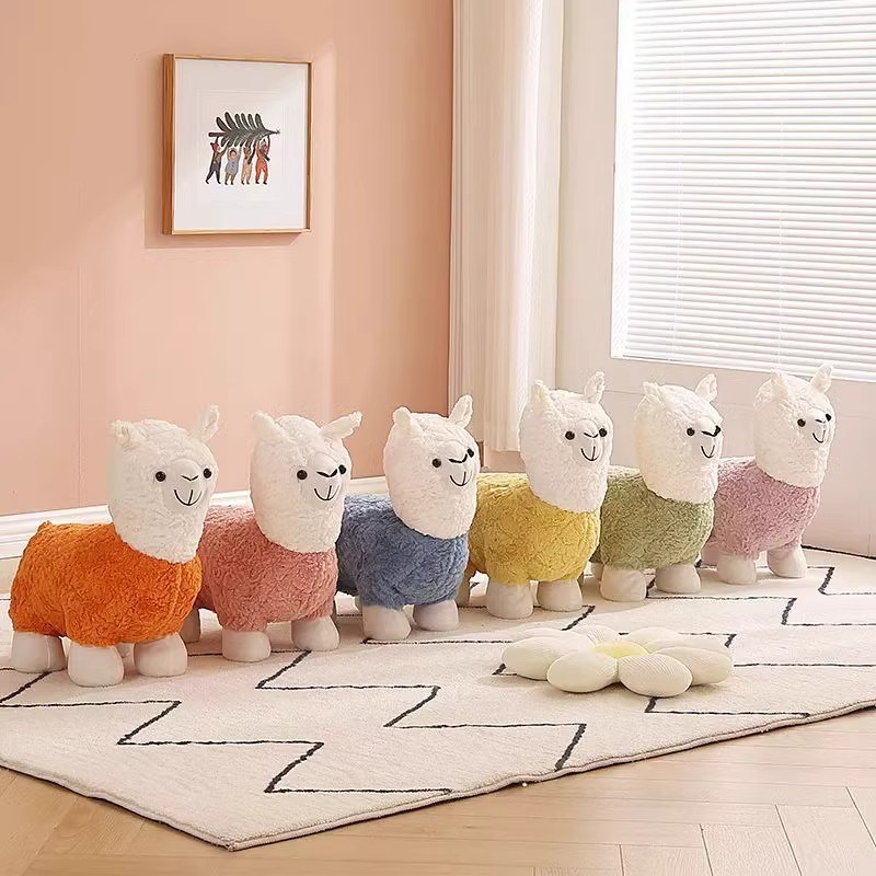 网红羊驼坐凳公仔宝宝沙发儿童椅布艺椅子靠背椅小凳子家用动物凳