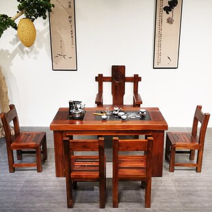 老船木茶桌实木茶台套装办公室会客桌子书房阳台新中式泡茶桌几