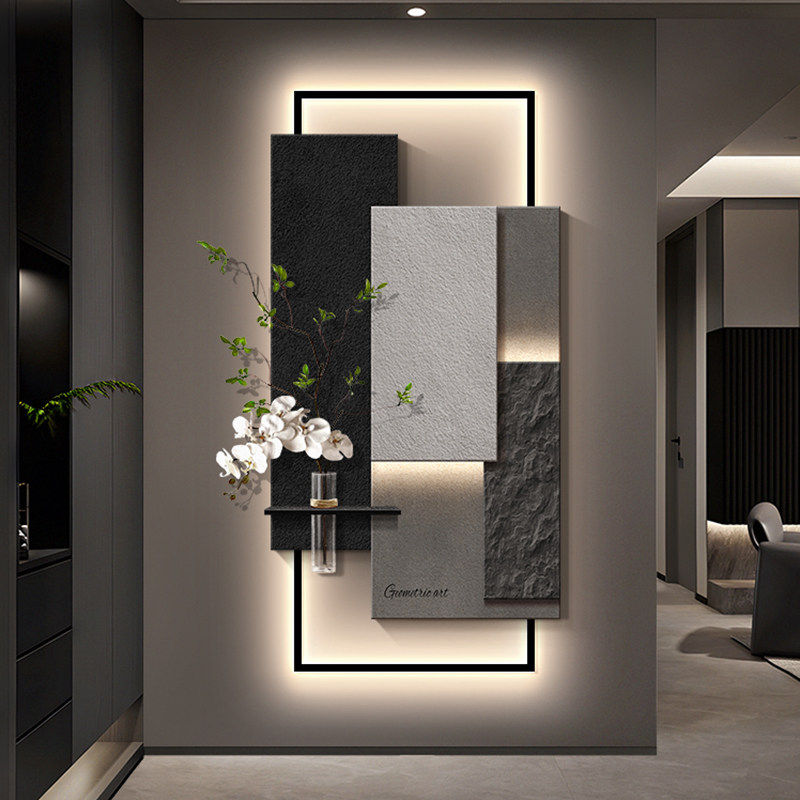 意式轻奢玄关装饰画高级感抽象几何过道走廊挂画立体砂岩壁画新款