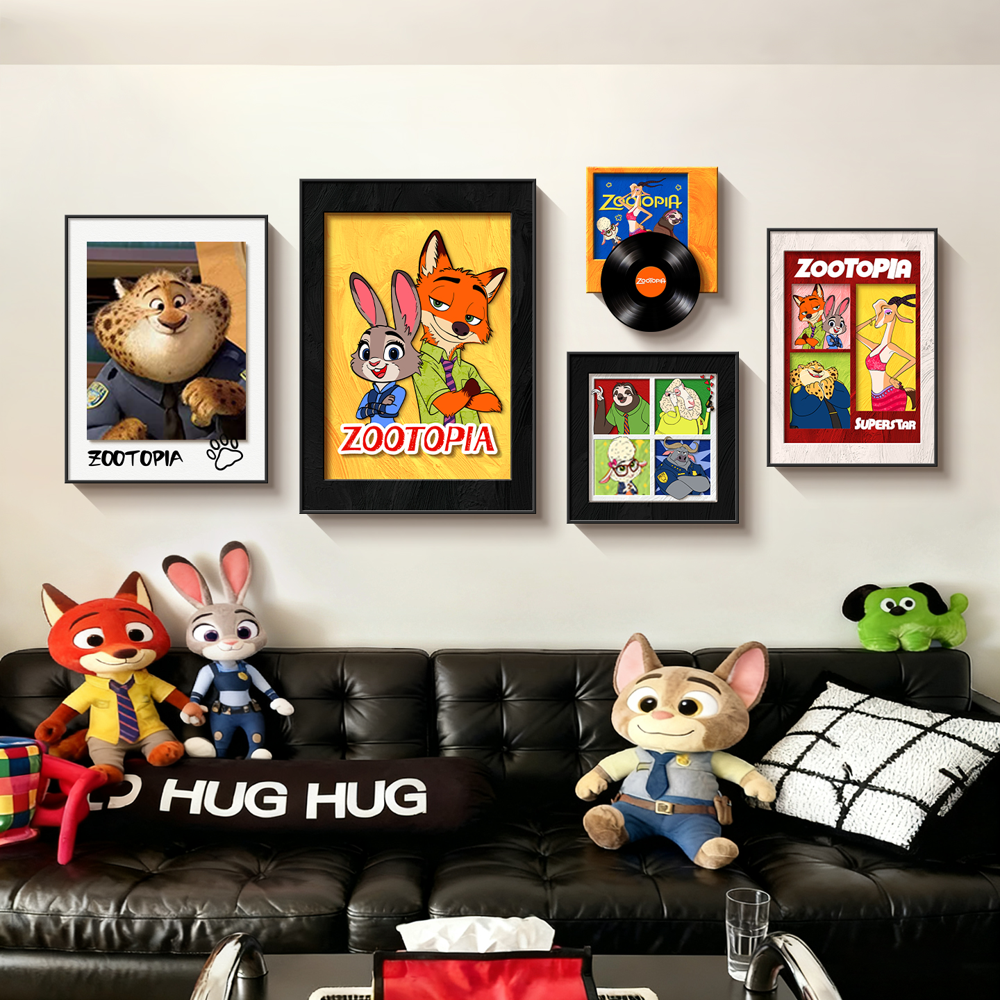 疯狂动物城客厅组合装饰画新款多巴胺沙发背景墙壁画尼克朱迪挂画