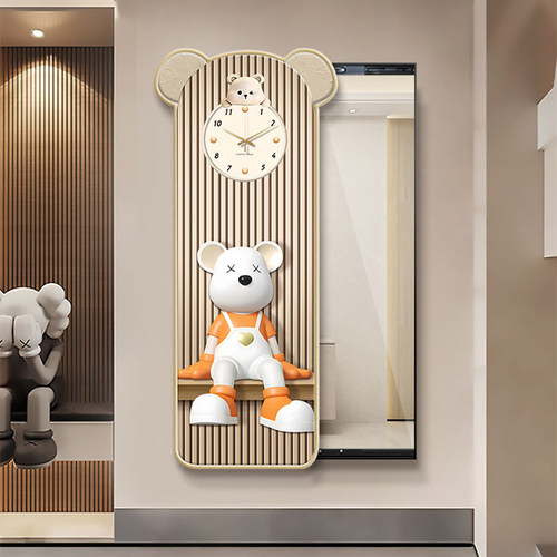 暴力熊玄关画竖版 隐藏式推拉穿衣镜挂画