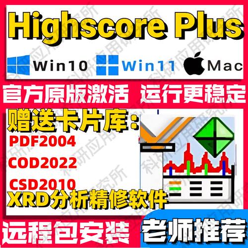 XRD软件 精修完全版 物相材料分析 highscore plus icsd cod卡片