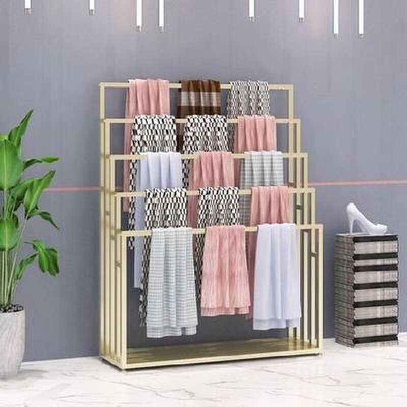 服装店裤子展示架陈列柜简约式多层次摆架子[摆放架布料吊卡展.