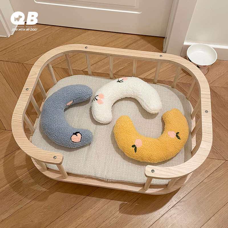 宠物狗狗猫咪睡觉枕头下巴枕垫下巴加绒靠垫可爱月亮抱枕狗窝弯枕