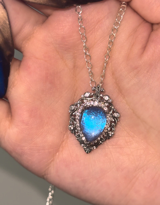 蓝闪蝴蝶标本镶钻水滴款礼物复古