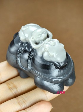 和田玉青花籽料马上封侯手把件