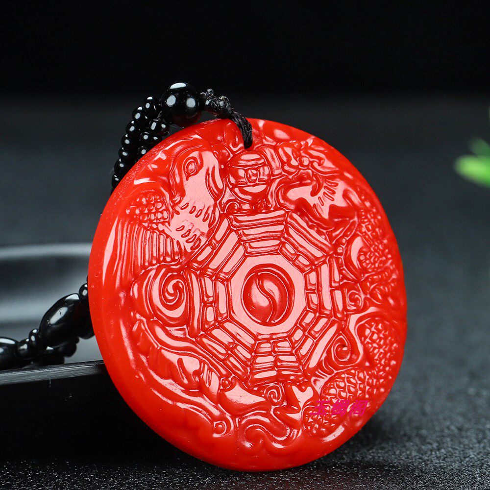 新疆和田玉红玉龙凤呈祥八卦图挂件龙凤八卦平安玉石挂件男女款