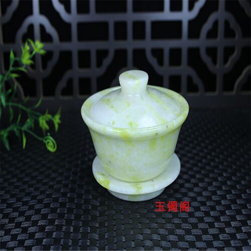天然正品蓝田玉盖碗茶碗茶杯玉石茶碗客厅摆件