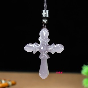和田玉冰底烟紫色十字架挂件烟紫色十字架吊坠男女款毛衣链