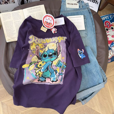 外贸原单正品尾货清仓~美式潮牌纯棉史迪仔印花短袖T恤男女上衣服