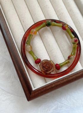 玫瑰花朵串珠新中式手镯套装女款ins小众设计感复古气质百搭手饰