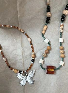 新中式复古串珠蝴蝶项链女轻奢小众设计感内搭装饰叠戴锁骨链配饰