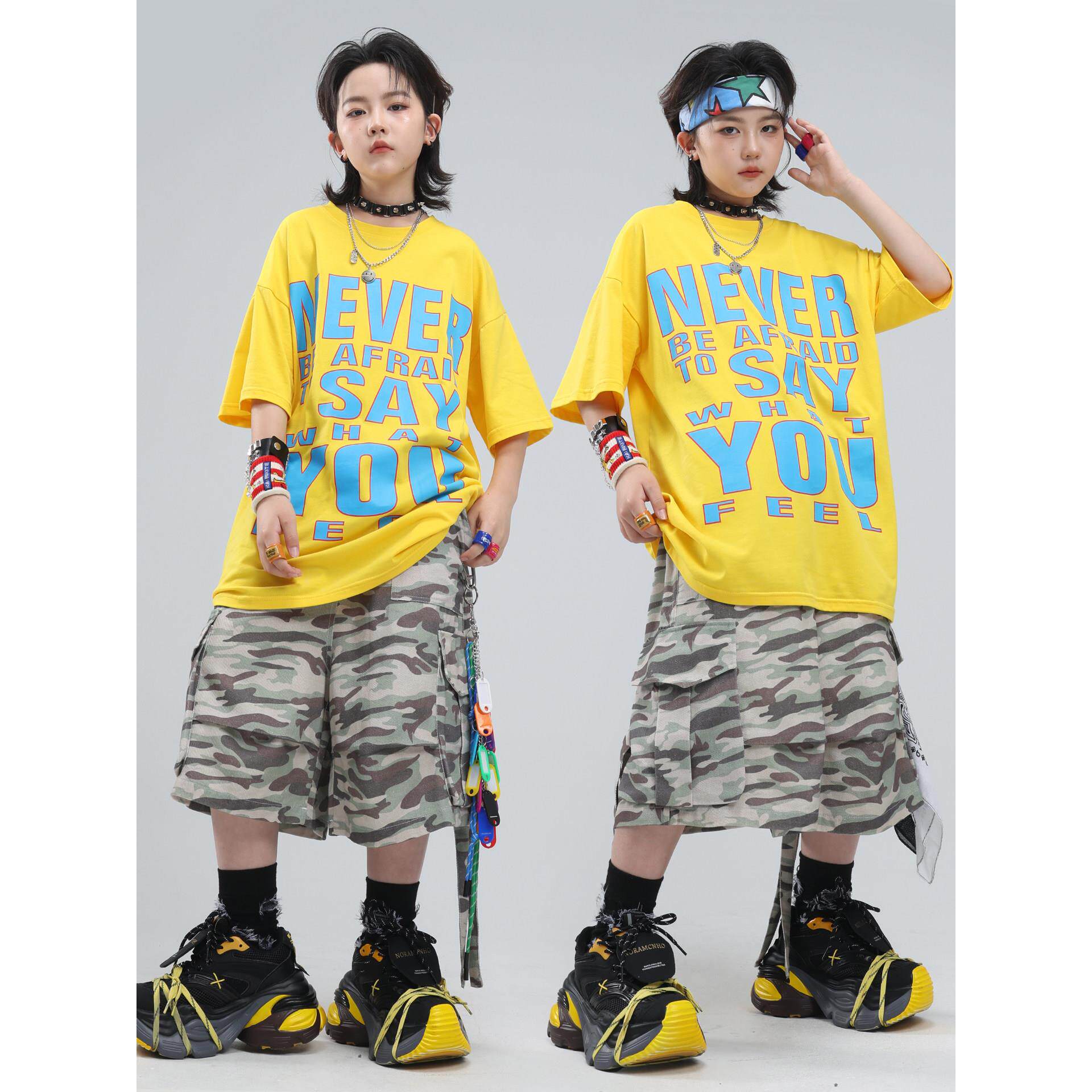 儿童街舞潮服嘻哈男宽松黄