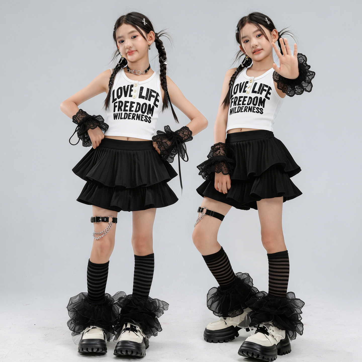 爵士舞服装女童街孩白背心